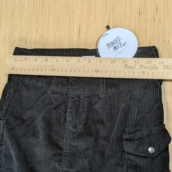NWT Princess Polly Black Corduroy Mini Skirt Y2K Cargo Pocket Women's 4 - Picture 6 of 6